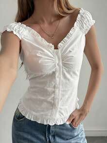 DAZY Damen Mode einfarbiges Rüschen Off-Shoulder Camisole Top für den Sommer - Weiss - Übersicht 3