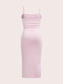 SHEIN EZwear 女款大尺碼粉黑配色夏季細肩帶洋裝，性感夜店早午餐風 - 淺粉色 - 查看 6