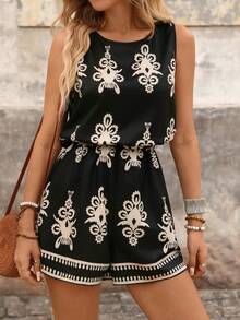 Brillora Bộ áo liền quần nữ in họa tiết Bohemian, kiểu dáng thường ngày, thích hợp cho kỳ nghỉ biển. - màu đen - Xem 8
