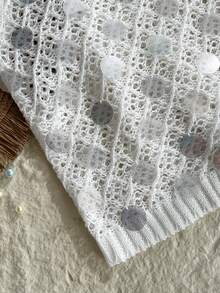 Women's White Knit Vest, Fashionable Sexy Sheer Sparkling Sequin Summer - White - View 4