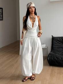 Coolane Pantalones holgados de cintura baja, cómodos y de algodón, con estilo vintage y apropiados para uso diario, vacaciones y salidas casuales, en con el estilo Y2K para mujer en primavera/verano - Blanco - Ver 6
