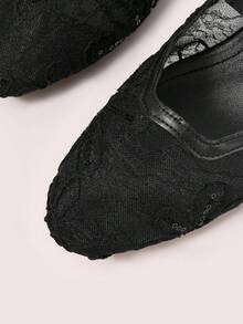 CUCCOO DOLLMOD 女士圆头黑色网纱花朵装饰带花瓣可爱甜美粗跟玛丽珍鞋 - 黑色 - 查看 7