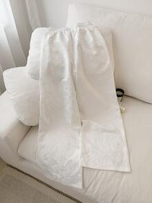 女士低腰抽绳提花长裤，休闲百搭，通勤、度假、学院风 - 白色 - 查看 2