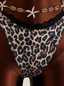 Zestiva 2026 Spring/Summer New Sexy Tropical Leopard Print Lace Trim Halter Neck Tie Bikini Two Pieces Swimwear Beach Vacation Brown - Multicolor - View 7