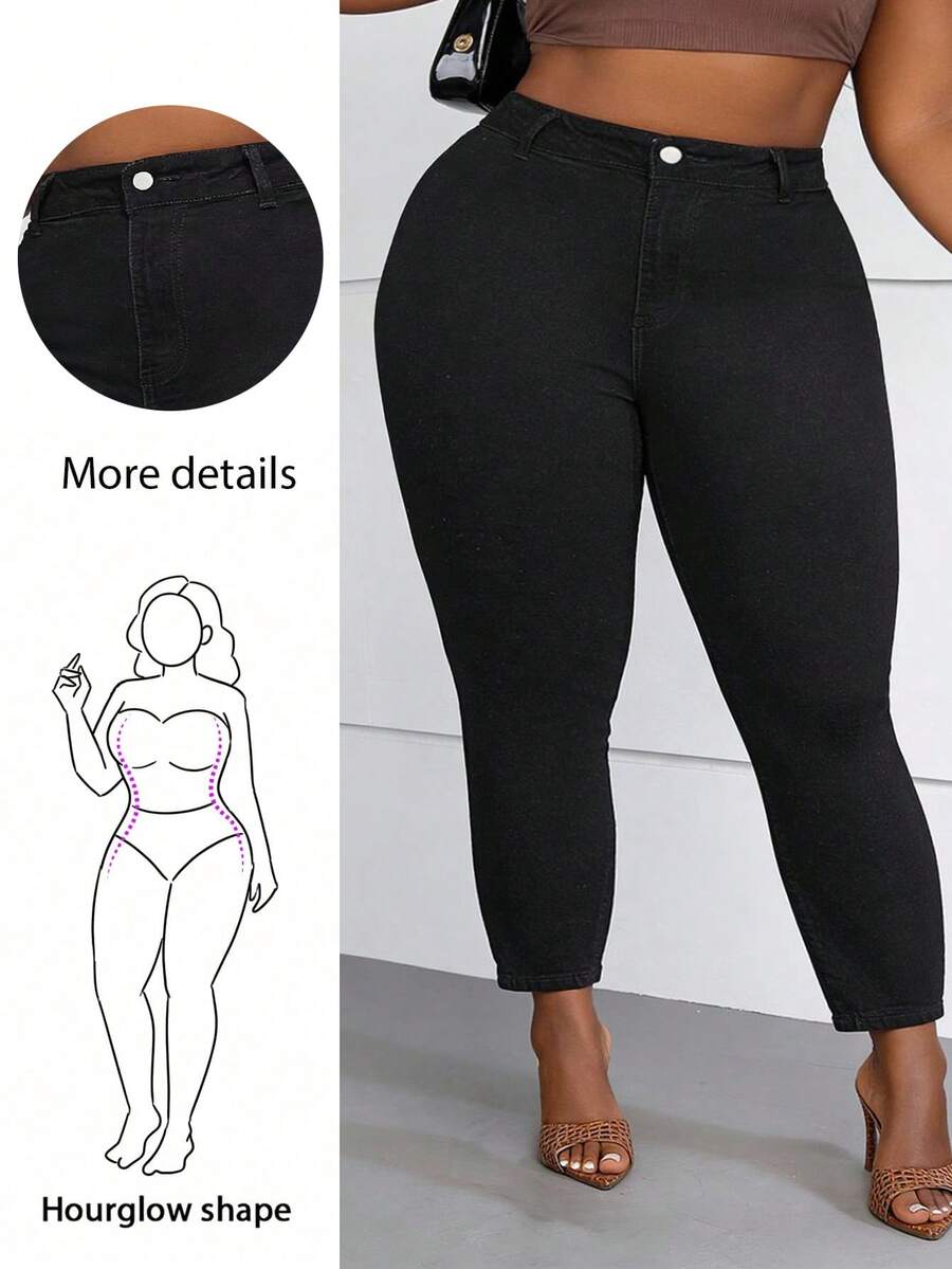 CurvyTilda Jeans Ajustados De Talla Grande Para Mujer - Negro - Ver 1
