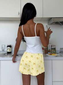 ZzzCrew Sexy Slim Fit Bow Print Camisole & Shorts Pajama Set - White - View 2