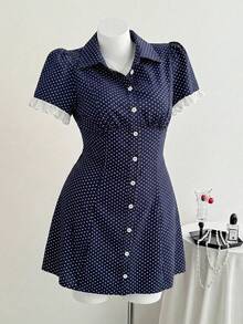 SHEIN Comfortcana 大码波点印花短袖连衣裙 - 彩色 - 查看 4