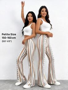 SHEIN PETITE Geometric Printed Flare Bottoms, Summer Boho Pants - Multicolor - View 9