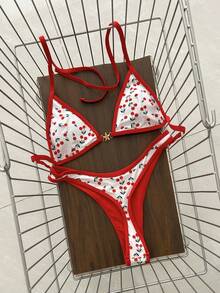 SHEIN Swim Mod Spring/Summer Solid Color Triangle Wireless Halter Backless Top And Swim Shorts Women Sexy Bikini Set For Beach Vacation - Multicolor - View 3