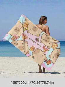 1 pieza Toalla de playa con estampado de capibara lindo - Microfibra ultra suave, lavable a máquina, diseño de dibujos animados adorable con gafas de moda y accesorios, perfecto para días de piscina, salidas a la playa y regalos de San Valentín, accesorio para la piscina | Diseño caprichoso, accesorios de playa - Multicolor - Ver 10