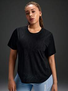 Powerista Damen Große Größen Einfarbiges Kurzarm Sport T-Shirt - Schwarz - Übersicht 4