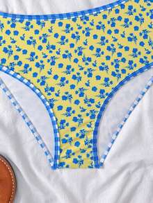 SHEIN 少女碎花连体泳衣，带荷叶边 - 黃色 - 查看 4