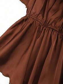 Franclia Plus Size Women's Elegant Solid Color Satin Fabric Gym Brown Summer - Brown - View 4