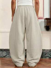 SWAVVY Men's Casual Sweatpants With Elastic Waist And Pleated Patchwork Design, Light Gray, Spring/Autumn - Apricot - View 2