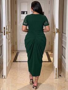 NU&NOW Plus Size Women's Elegant Romantic Floral Print Halter Neck Loose Flowing Maxi Dress, Spring/Summer - Dark Green - View 2