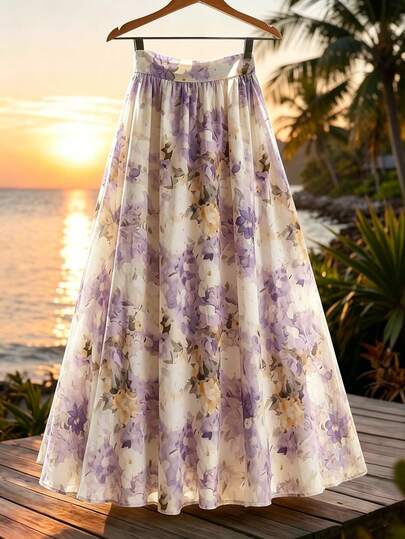 Franclia 女士优雅印花A字裙，夏季