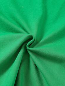 SHEIN 年轻女孩暑假纯色盖袖上衣和热带印花短裤套装 - 綠色 - 查看 3