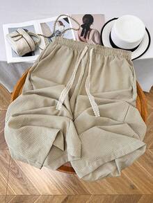 GlowEve CURVE Plus Size Women Casual Vacation Commute Gym Striped Lace Drawstring Waist Loose Wide Leg Pants Brown Autumn - Multicolor - View 11