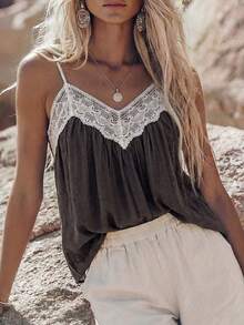 Zayélia Blusa de verano casual de resort tejida para mujer - Gris - Ver 4
