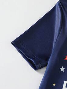 男童极简宇航员印花海军蓝三件套修身家居服套装 - 寶藍色 - 查看 7