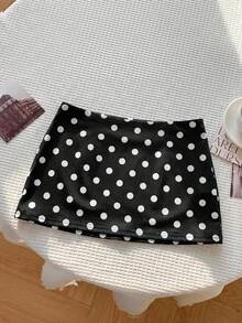 少女白色波点半身裙，内置短裤，休闲裙 - 彩色 - 查看 2