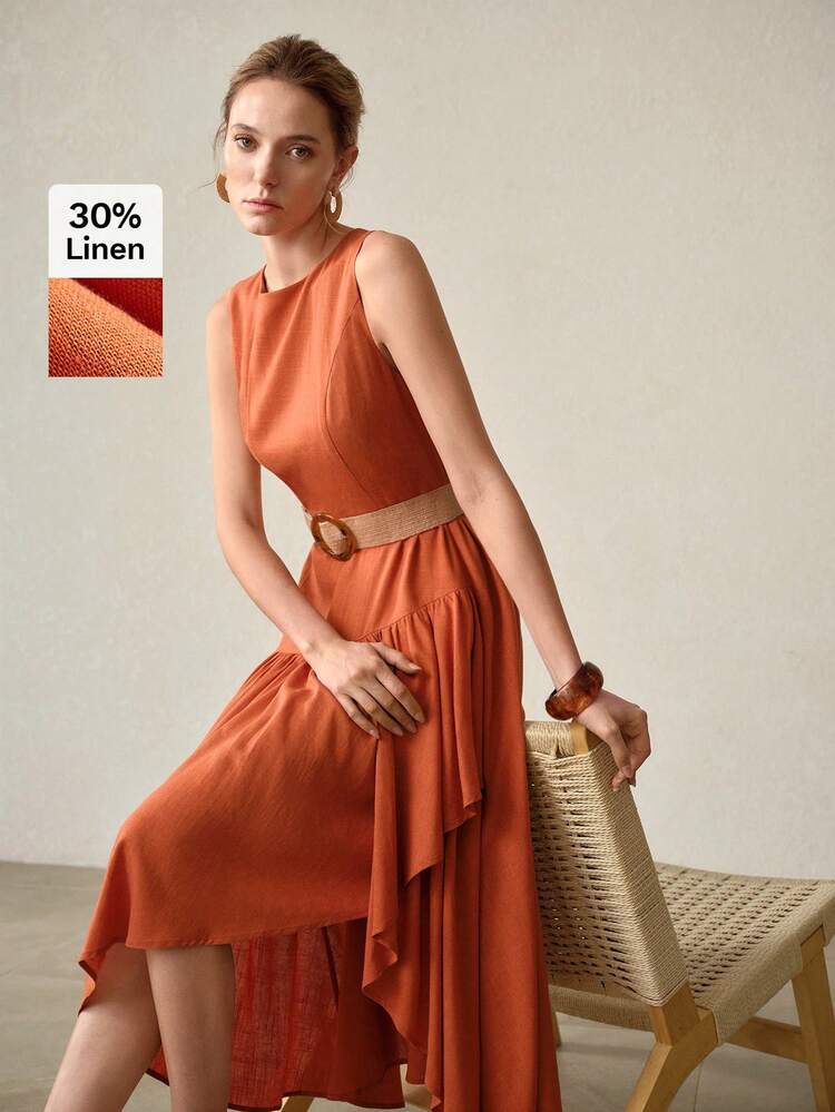 ASYMMETRIC FLOWY HEM SLEEVELESS DRESS WITHOUT BELT