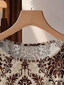 SHEIN LUNE Bộ đồ 2 món dành cho nữ: Áo kiểu vintage in hoa kèm nơ và quần ống đứng dáng rộng. - Nhiều màu - Xem 4