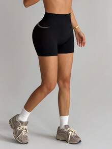 SHEIN With My Calm Seamless High Stretch Women Sports Shorts - Black - View 5
