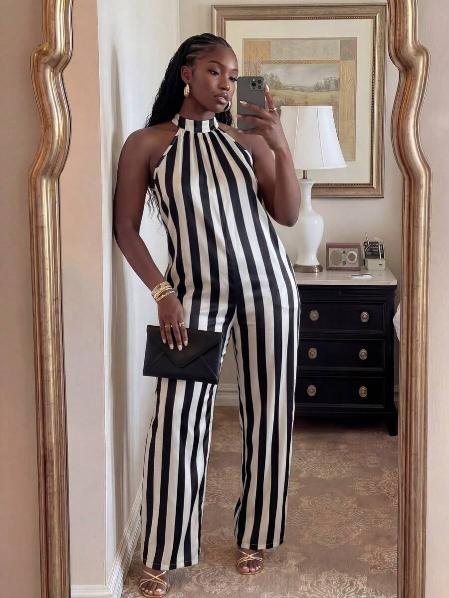 Veslaya Nuevo mono de mujer talla grande de piernas anchas y extra largas, de cuello redondo y sin mangas, estilo casual de vacaciones y uso diario, color blanco