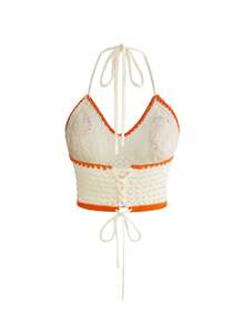 ROMWE Women's Summer Beach Floral Crochet Halter Neck Knit Top - Multicolor - View 2