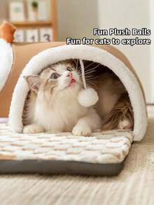 1PC Indoor Cat Tunnel Bed, Suitable For Multiple Cats, Small Cat Hide-And-Seek Tunnel Bed, Cat Tunnel With Ball Toy Included, Detachable And Washable Small Animal Bed, Suitable For Small Cats, Rabbits, Pet Tunnel, Winter Cat Hide-And-Seek Cat Tunnel Play And Sleep All In One Cat Bed. - Multicolor - View 5