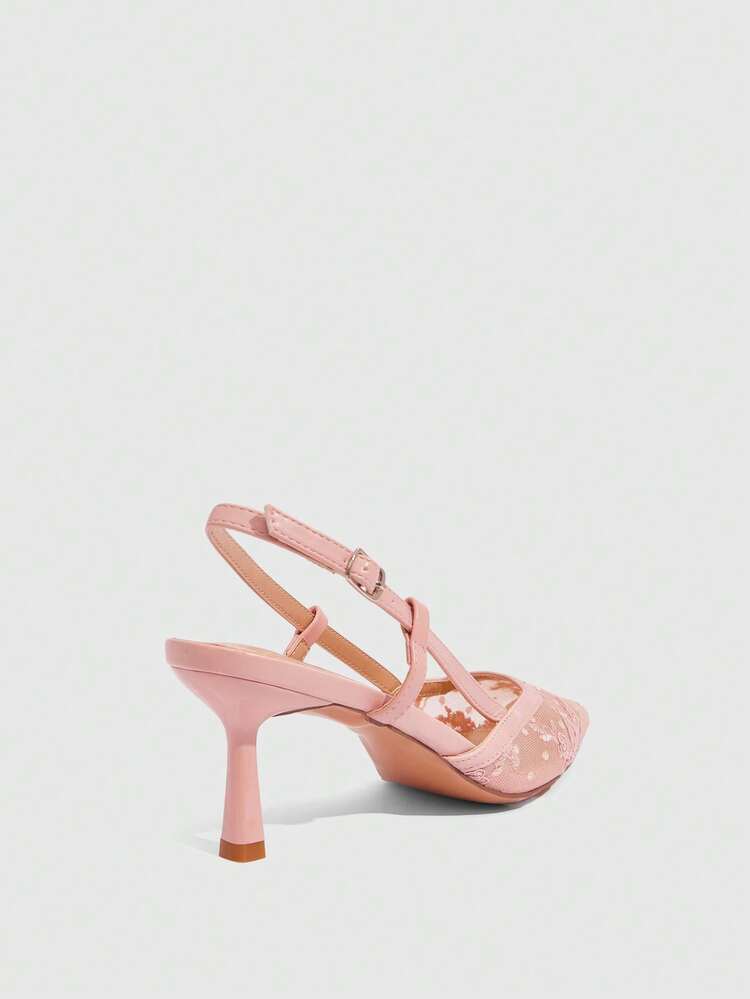 CUCCOO CHICEST Women Shoes Women's New European And American Simple Fashion French High Heel Color Scheme Paint Heel Thin Square Heel Pointed Buckle Rear Slingback Low Vamp Round Mouth Square Mouth Lace Surface Sexy Comfortable Light Lazy Slip-On Back Buckle Versatile Commuting Spring Autumn Four Seasons PU Fabric Workplace Classic Shoes Street Fashion Party Dating Elegant Temperament Women's Shoes