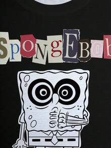 SpongeBob SquarePants | SHEIN 男士时尚百搭圆领短袖T恤 - 白色 - 查看 3