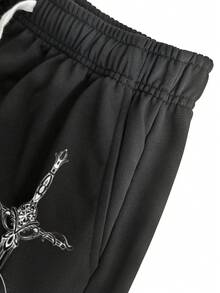 Sport MetroGents Quần short thể thao nam in chữ, cạp chun, có dây rút - màu đen - Xem 3