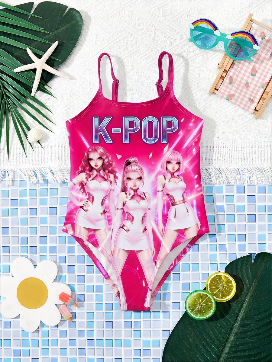 SHEIN 适合夏季的少女休闲简约连体泳衣 - 彩色 - 查看 1