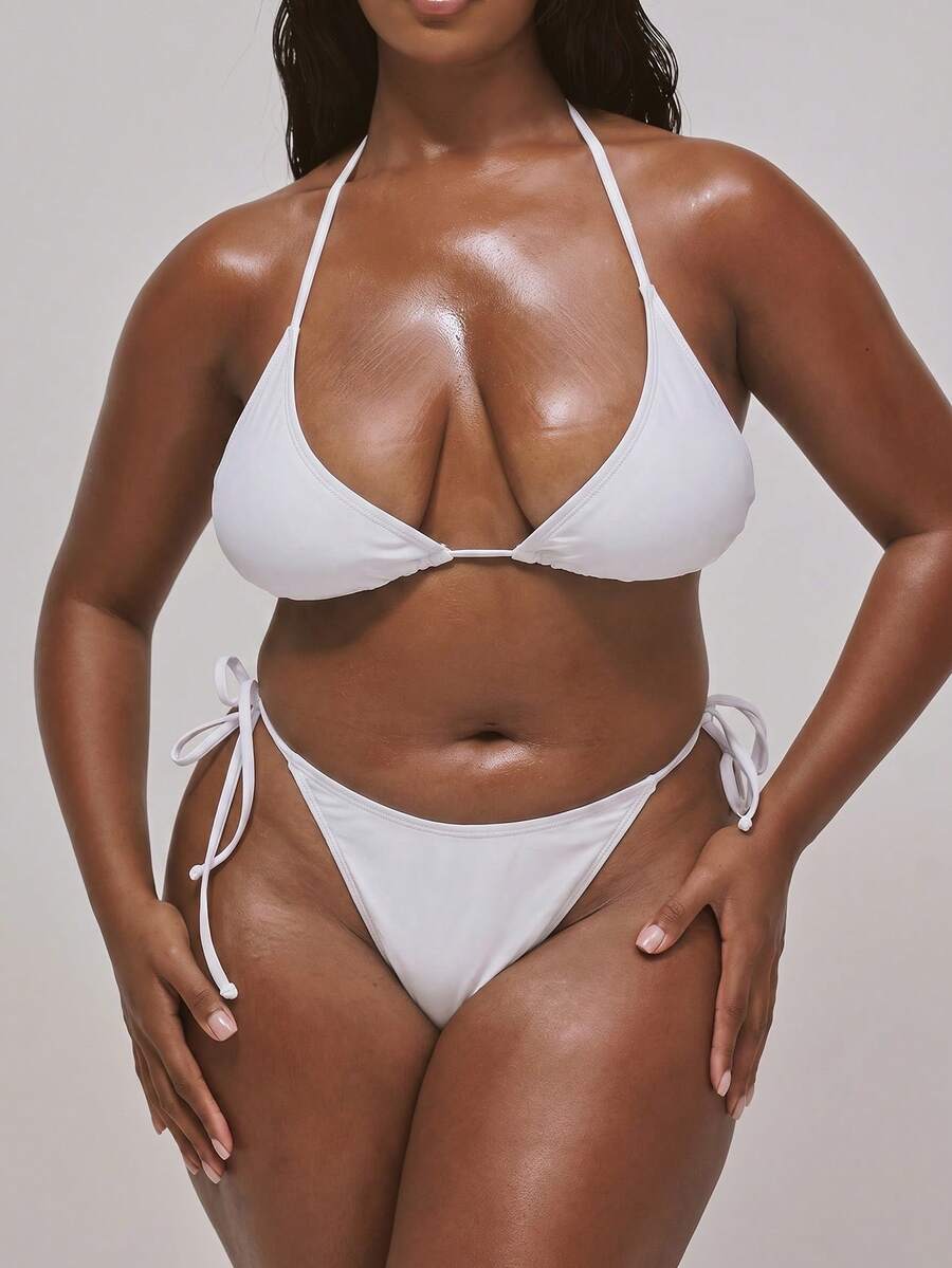 MUSERA Plus Size Triangle Bikini Top Swim Vacation Holiday Summer Travel Beachwear Basics Resort Core - White - View 1