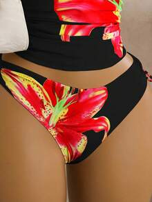 Bộ bikini tankini dáng suông in họa tiết hoa ly mùa xuân/hè mới, quần cạp thấp có dây rút, dành cho nữ. - Nhiều màu - Xem 5