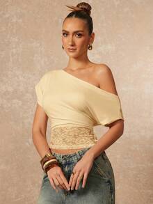 Lumalex Elegant Women Blouse With Shoulder Ruffle,Summer Top - Apricot - View 6