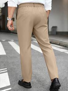 Manfinity Mode Men Plus Size Solid Color Slant Pocket Business Casual Suit Pants, Formal, Ceremony - Khaki - View 2
