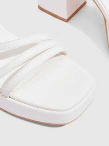 CUCCOO SZL Women Fashionable Black Strappy High Heel Sandals, Graduation Heel, Prom Heels For Summer Vacation Shoes Summer Elegant Basics Business Casual Business Chic Spring Shoes Spring Break Easter For Christmas - White - View 5