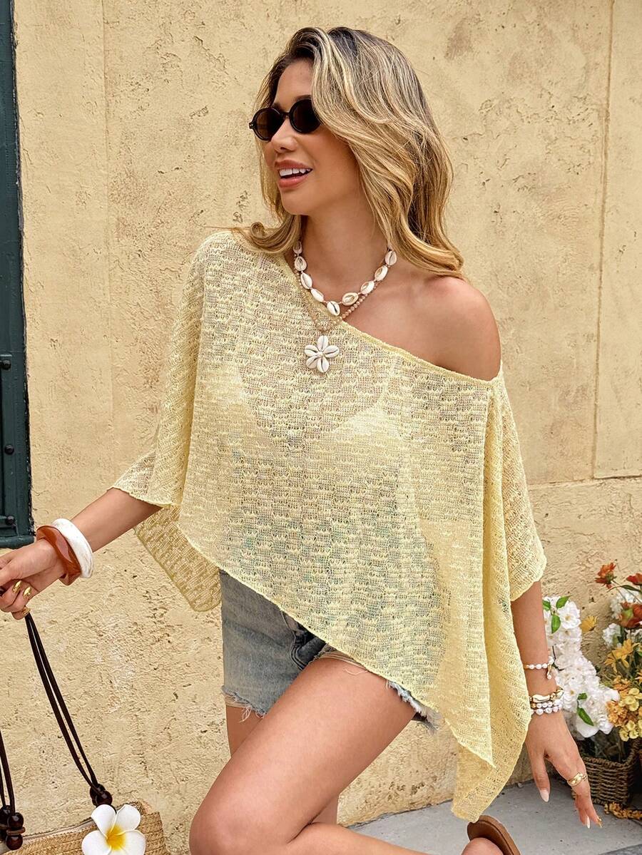 Elyressa Blusa casual de hombros descubiertos para mujer en verano - Amarillo - Ver 1