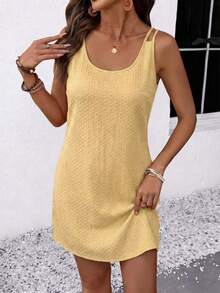 Vestido de tirantes corto de unicolor casual para mujer, de verano - Negro - Ver 10
