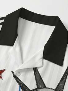 Manfinity EMRG 男士夏季休闲撞色条纹自由女神像印花衬衫 - 彩色 - 查看 4