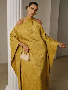 ZEYLAH Romantic Flowy Off-Shoulder Elegant Long Loose Dress, Spring - Mustard Yellow - View 2