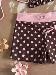 Swim Mod Bộ đồ bơi 3 mảnh chấm bi hồng cho nữ, có dây đeo và nơ, màu hồng trơn phối họa tiết chấm bi, thích hợp cho kỳ nghỉ hè, đi biển. - Nhiều màu - Xem 10