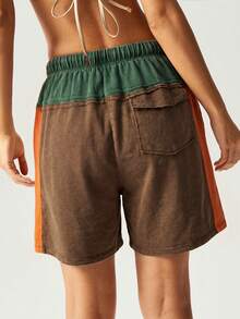 Bohemela Knit Patchwork Low Waist Loose Washed Shorts For Women - Multicolor - View 3