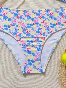 SHEIN 2件套少女格子碎花弹力速干舒适针织面料连体泳衣，适合海滩、泳池、冲浪、度假、夏季旅行 - 彩色 - 查看 5