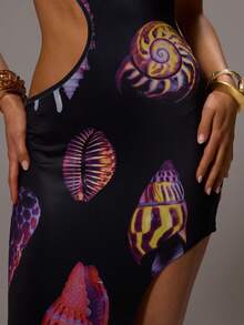 MUSERA 不对称镂空印花长款连衣裙，春夏海滩度假性感可爱波西米亚风伊比沙岛音乐节海胆 - 彩色 - 查看 6