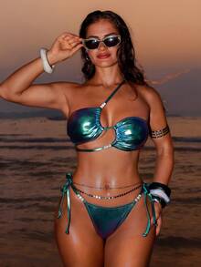 Swim SXY 女士激光时尚泳衣套装 - 藍色 - 查看 7