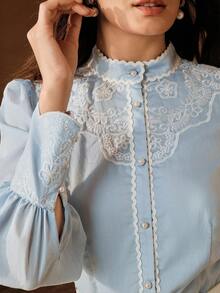 Anewsta Women's Embroidered Elegant Mid-Length Dress - Baby Blue - View 1